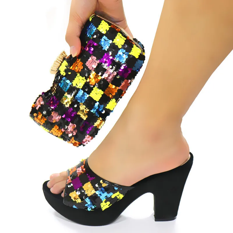 Итальянские женские туфли и сумочка в стиле ретро Цвет Черный Женская обувь