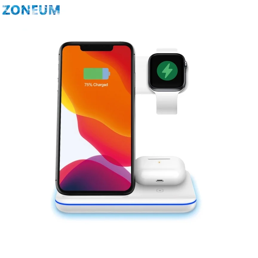 

ZONEUM Wireless Charger Stand 3 in 1 Qi 15W Fast Charging Dock Station For Apple Watch iWatch AirPods iPhone wireless chargers