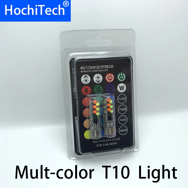Светодиодные Автомобильные лампы T10 W5W 2 шт. светодиодные RGB с дистанционным