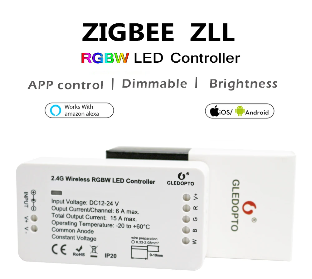 ZigBee ZLL RGBW контроллер+ 5 м/10 м 12 В/24 В RGBW RGBWW 4в1 5050 60 светодиодный s светодиодный блок питания совместимый с Alexa Echo