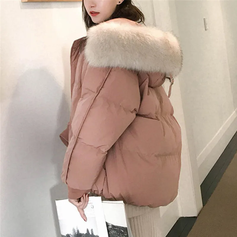 

New Short Down Cotton Coat Female Loose Warm Thicken Hooded Winter Jacket Women's Parkas Solid Winter Coats Outerwear XXL Q4998