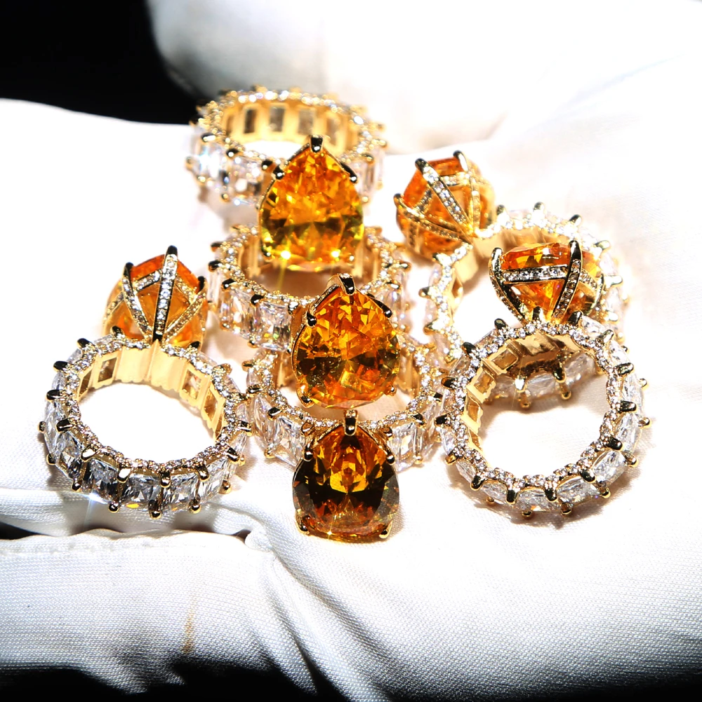 Роскошные Большие капли воды CZ Циркон Кольца для женщин Свадебные обручальные