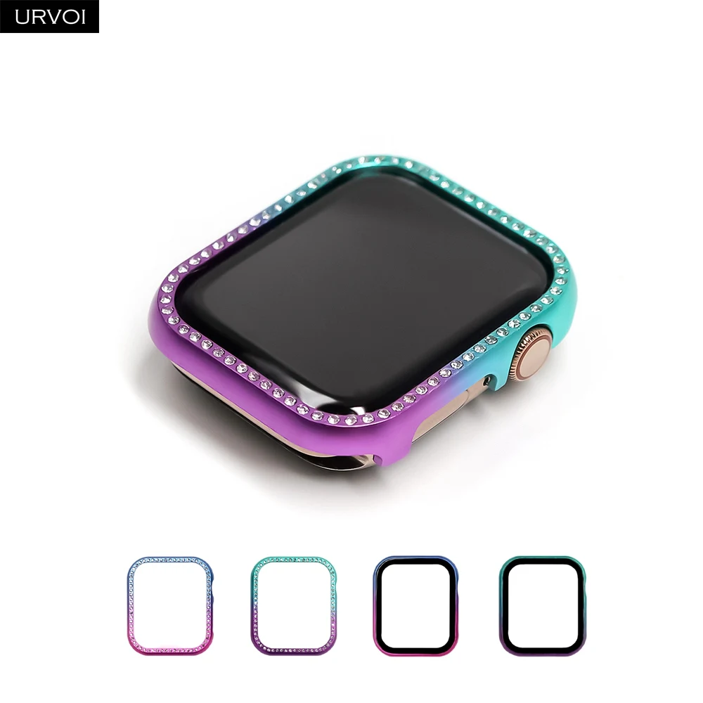 URVOI Full case for Apple Watch series 9 8 7 6 5 Metal bumper hard frame aluminium cover for iWatch Glass screen protector