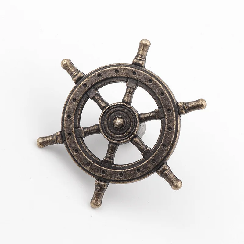 

54mm 1PCS Antique Creative Single Hole Knob Captain Rudder Steering Wheel Handles Kitchen Closet Door Pull Handle