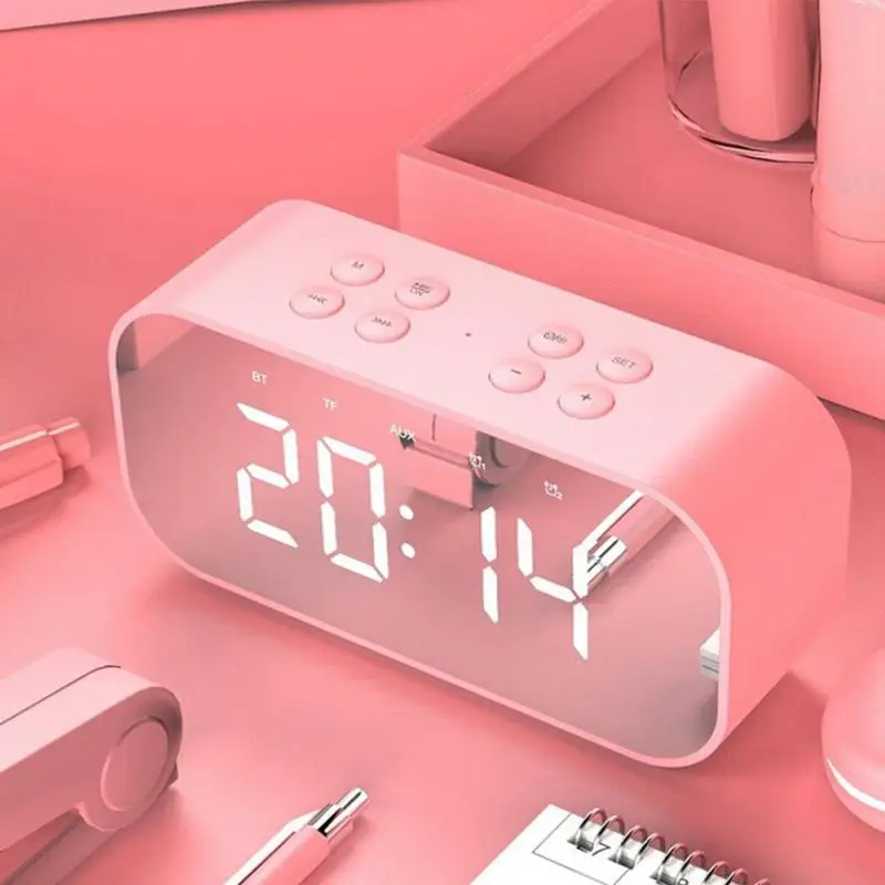 Время повтора беспроводной мини ЖК Bluetooth динамик портативный зеркало будильник