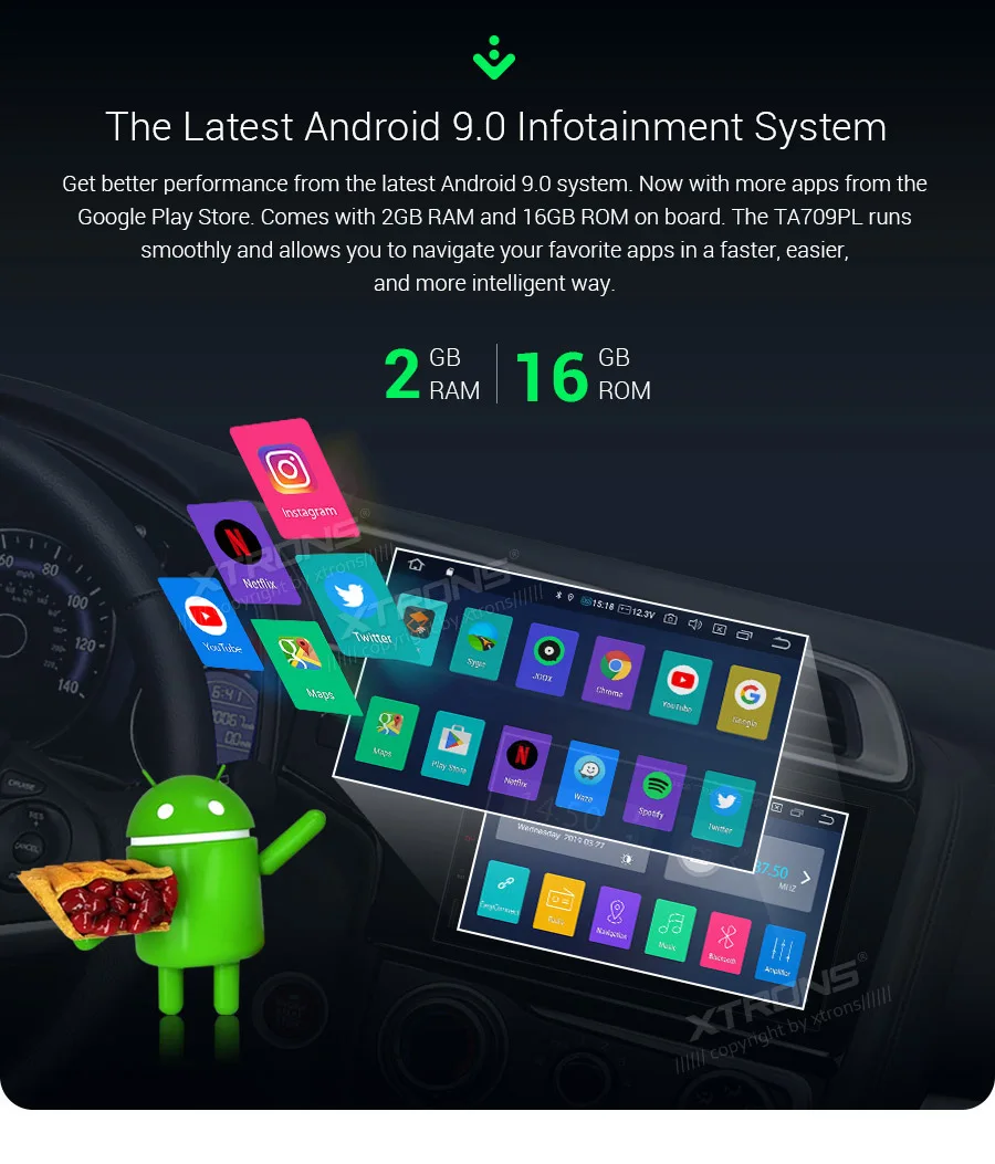 XTRONS 7 ''Android 9,0 Автомобильный мультимедийный плеер Радио стерео плеер gps навигация DAB+ система мониторинга состояния шин через Bluetooth FM wifi USB 2 Din без DVD