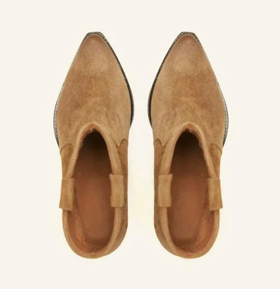 Женские замшевые ботинки из телячьей кожи в ковбойском стиле|Женские