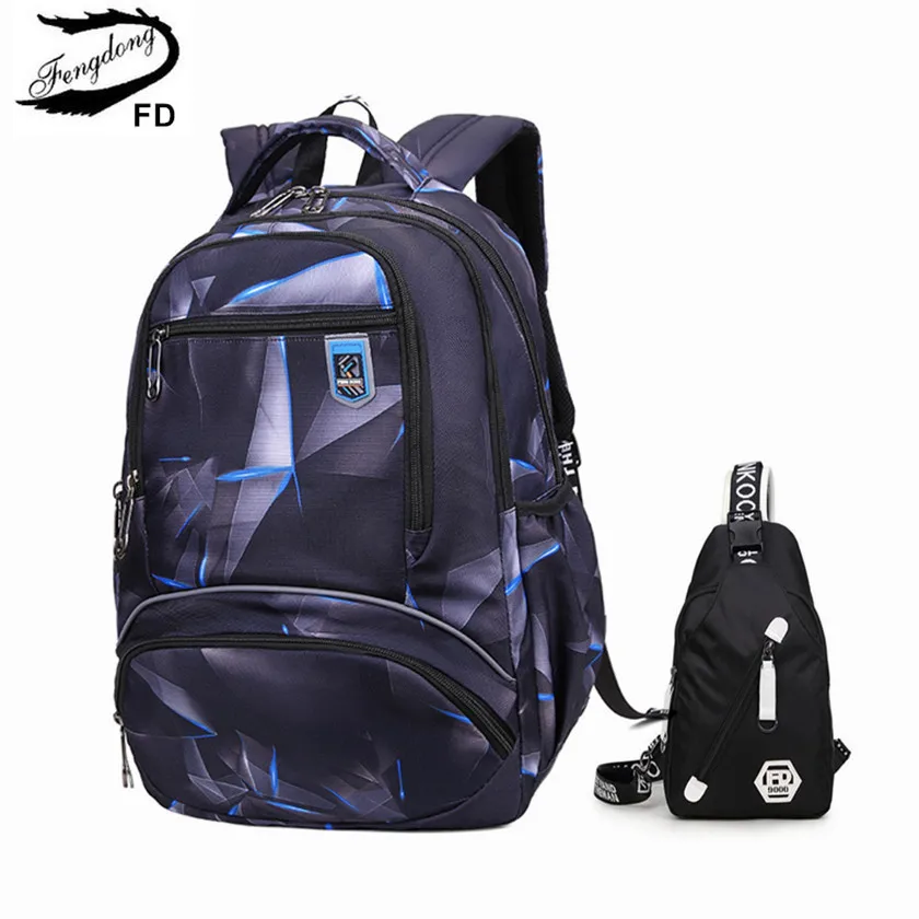 Мужской комплект из рюкзака и сумки Fengdong серый или черный большого