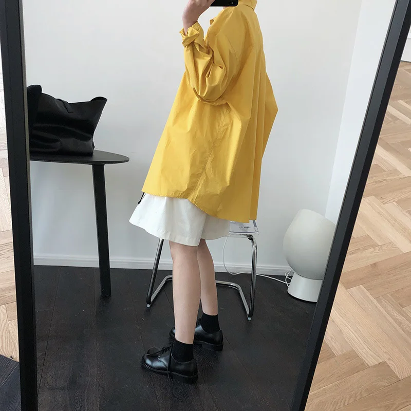 

GVUW Female Yellow Large Size Blouse Lapel Long Sleeve Loose Shirt Fashion Casual Tide Spring Summer 2021 New Arrivals 20D1169