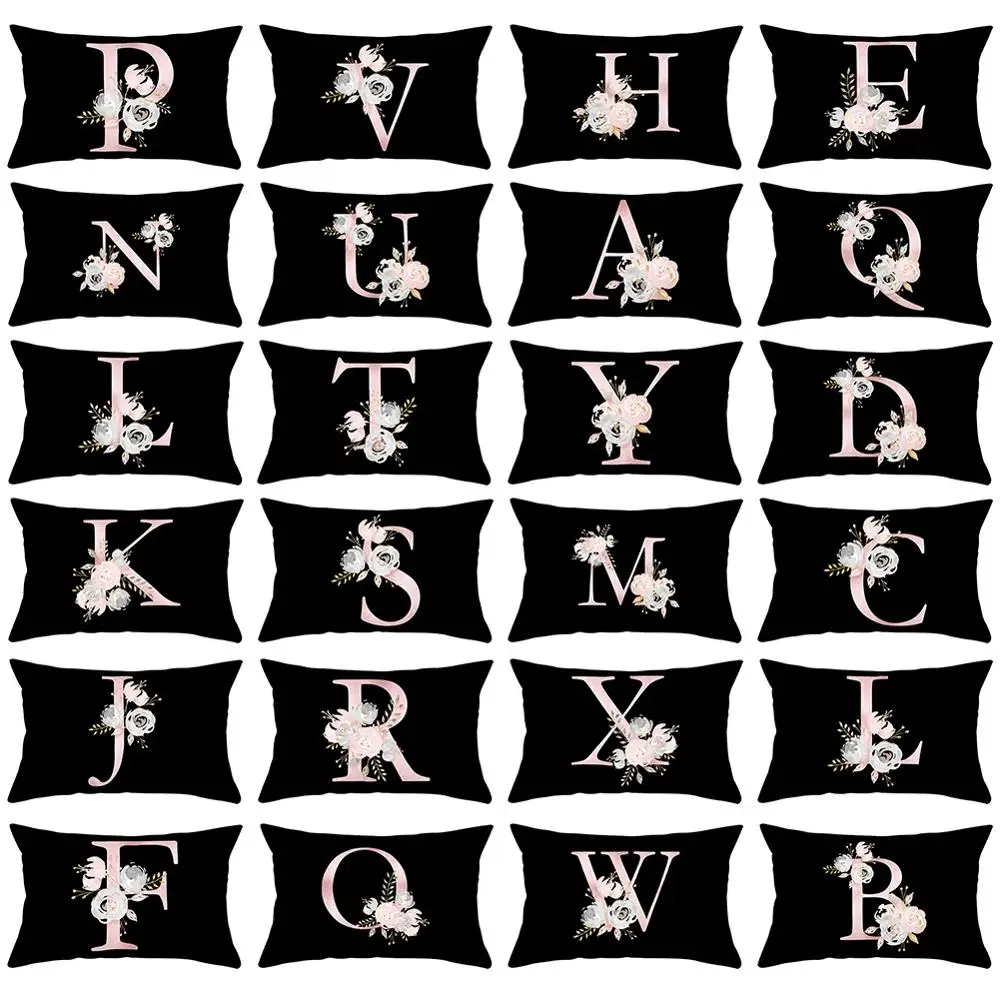 

Rectangle Black Letter Short Plush Pillowcase 26 Letter Printed Pillow Case Car Bedroom Chair Office Fashion Home Decoration
