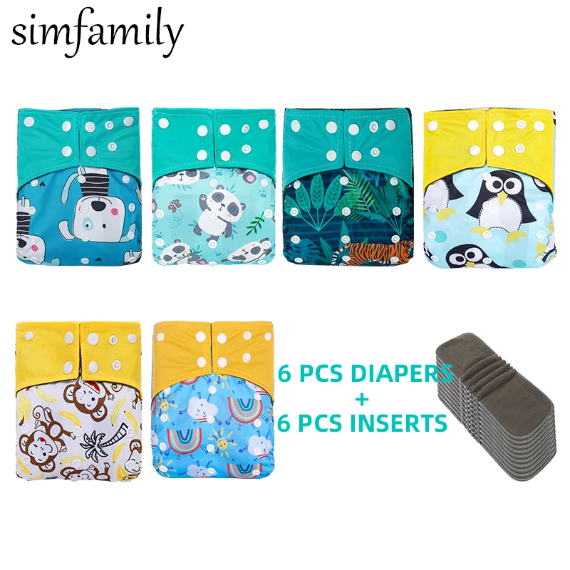 

[simfamily]Diaper Set Reusable Waterproof Diaper Baby Bamboo Charcoal Diaper One Size Pocket Baby Nappies With Insert Wholesale