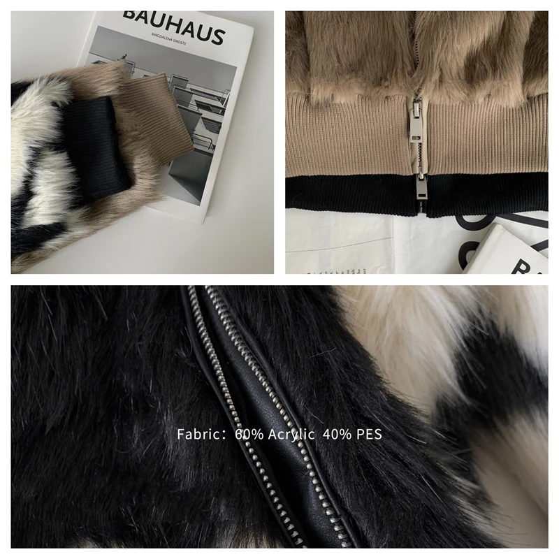 LUXUV Winter Faux Fur Short Coat Women Casual Warm Soft Zipper Jacket Plush Overcoat Pocket Design Fashion Teddy Lady Female