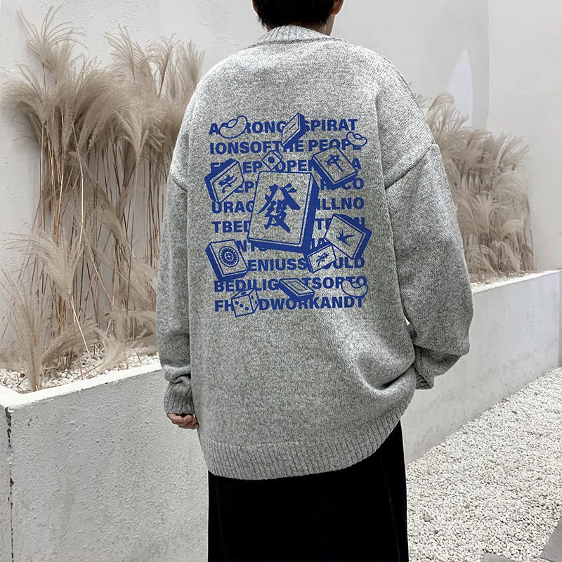 

Мужские осенне-зимние графические свитера Neploha 2021 года для Маджонга, повседневные мужские свитера с круглым вырезом и надписью, Модный пуло...