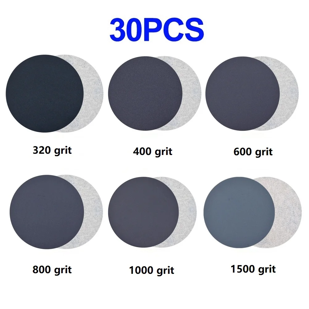 

30Pcs Hook&Loop 3inch Sanding Discs 75mm Wet/Dry Waterproof Anti-static Sandpaper 320-1500 Grit Lacquer Surface Round Sandpaper