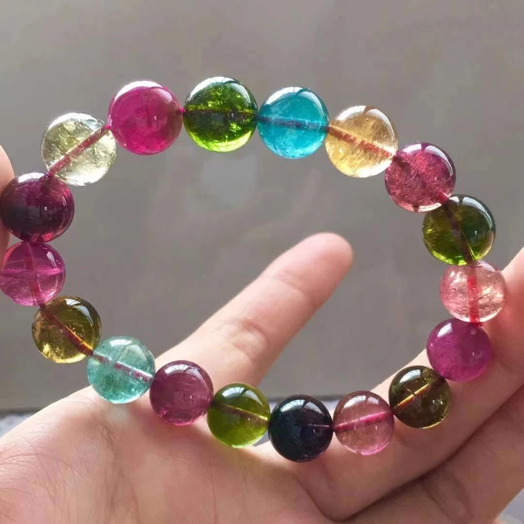 

Genuine Natural Colorful Tourmaline Rare Bracelet 11mm Clear Round Beads Women Men Crystal Jewelry Genuine AAAAAA