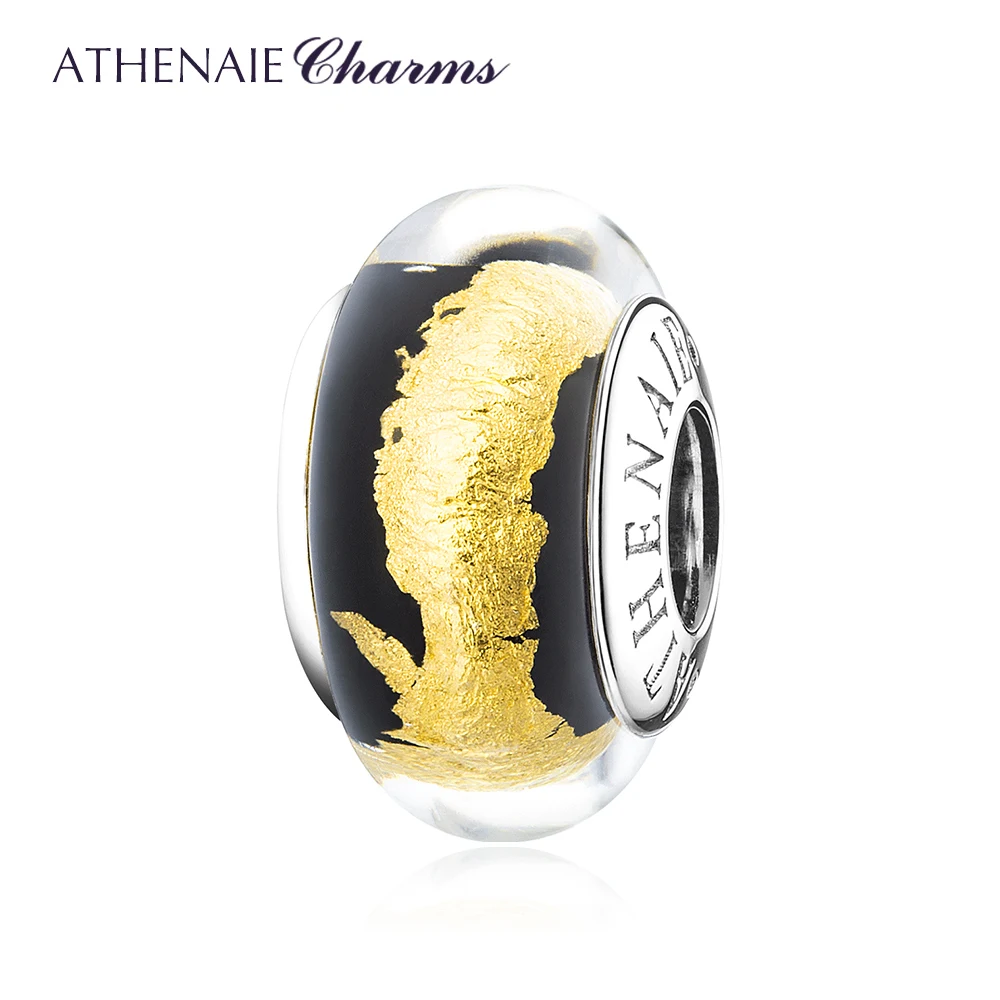 Женский браслет из муранского стекла ATHENAIE черного золота и фольги стерлингового