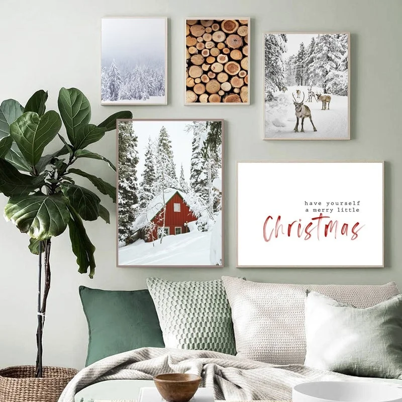 

Christmas Home Decor Poster Winter Moose Paintings Pinecone Room Decoration Picture Scandinavian Wall Art Canvas Painting Living