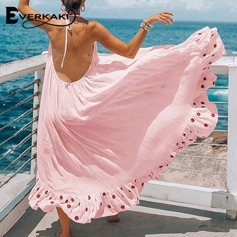Everkaki Длинное Платье женское пляжное платье с цветочным принтом Boho Летнее