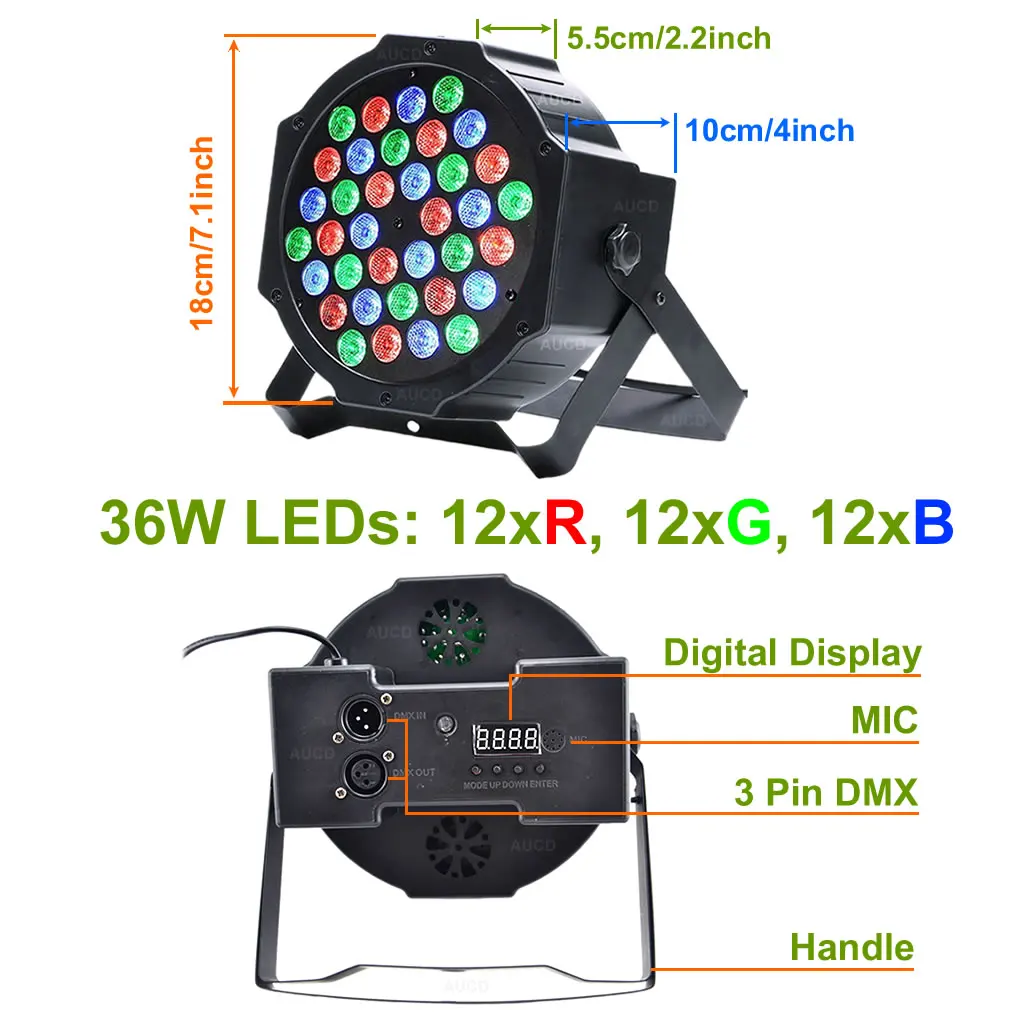 Миниатюрная Светодиодная лампа AUCD 36 Вт красный зеленый синий прожектор DMX для