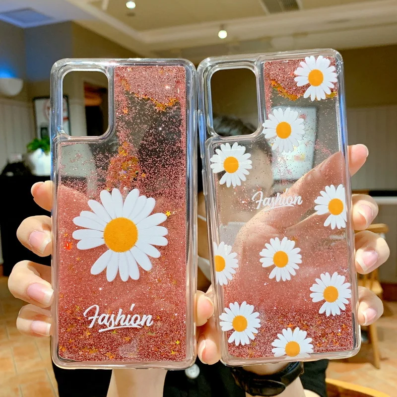 

Liquid Quicksand Case For Samsung S20 Ultra S10 S9 S8 Plus Note 8 9 10 Lite Bling Daisy Sequins Transparent Silicone Soft Cover