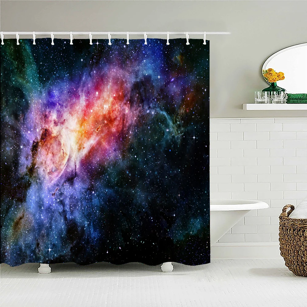 

Night View Starry Sky Space Universe Print Shower Curtains Home Decor Earth Shower Curtain Waterproof Bath Curtains for Bathroom