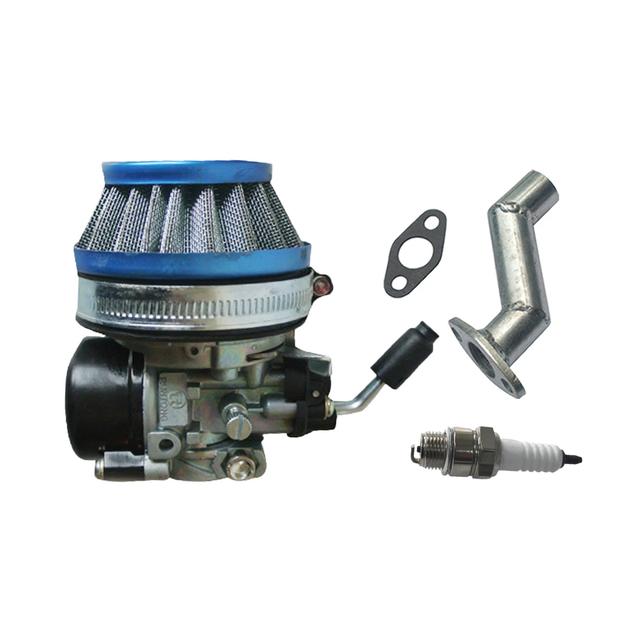 

Carburetor Connecting Head&60mm Blue Air Filter For 49cc 80cc Motorised Bicycle