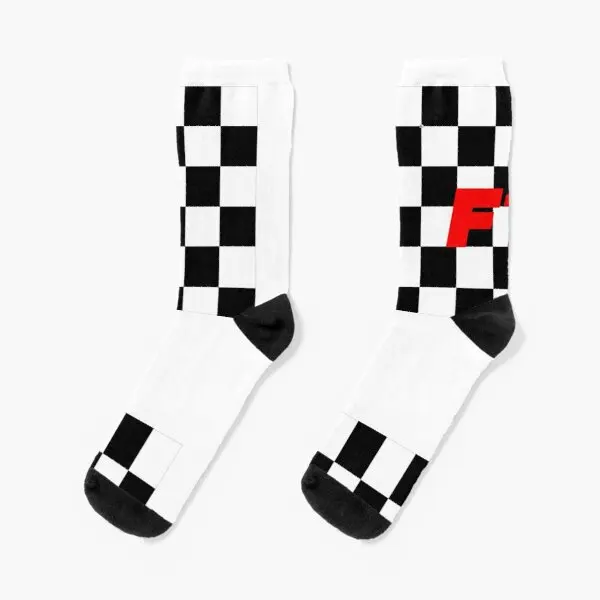

F1 Chequered Flag F1 Crew Socks Pattern Comfortable Autumn Unisex Cotton Sports Best Ladies Funny Black Cute Breathable Mens