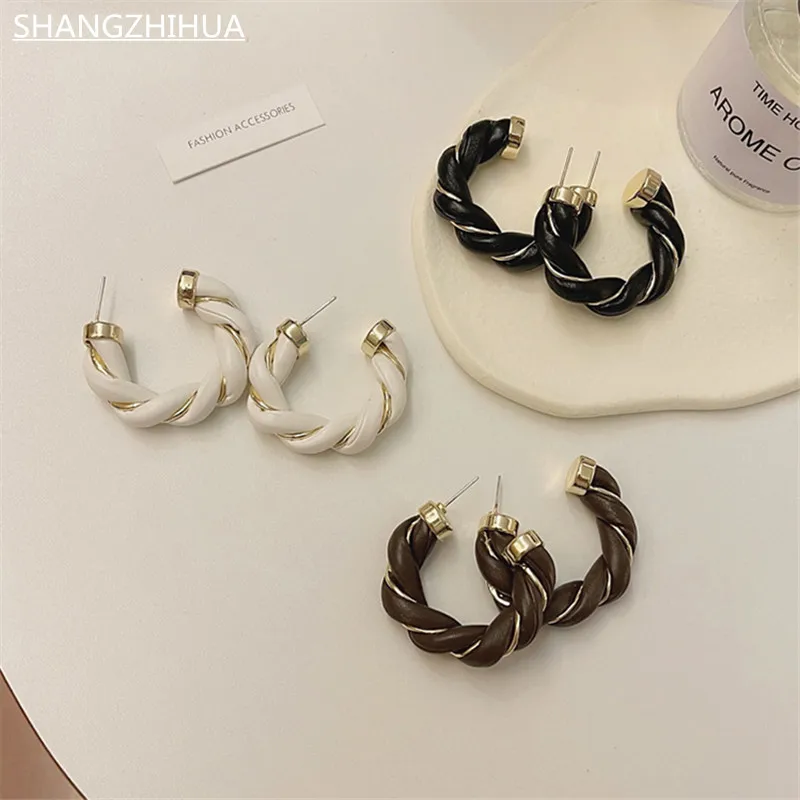 

SHANGZHIHUA 2021 New Luxury Vintage Hong Kong Twist Earrings For Women's Fashion Unusual Jewelry Christmas Gift Accessories