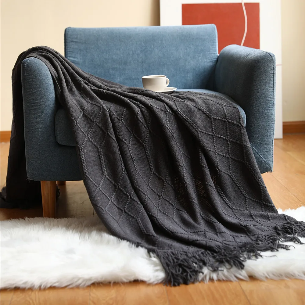 

Inya Knitted Blanket Solid Color Waffle Embossed Blanket Nordic Decorative Blanket for Sofa Bed Throw Chunky Knit Throw Blanket