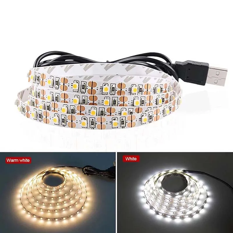 

5M USB LED Strip Light 5V 3528 1 M 5 M Warm Cool White Pink Green Blue Red SMD Ribbon Ceiling Cabinet Light Tira de luz LED