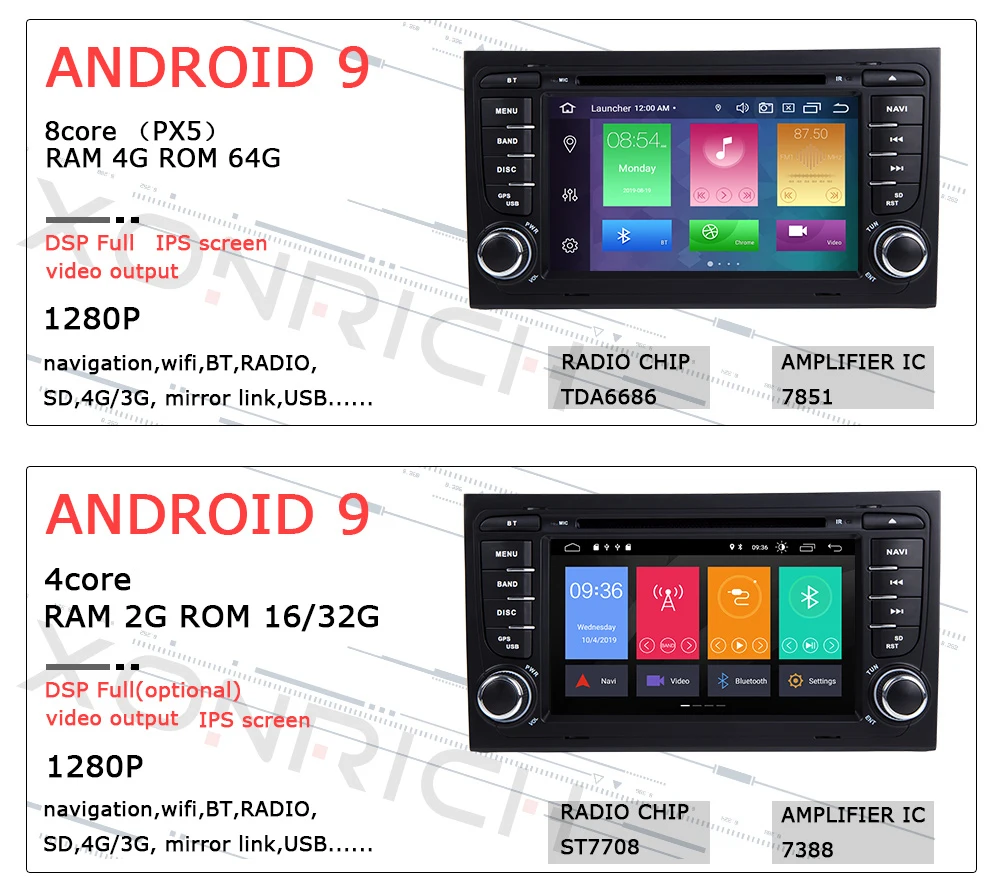 " ips DSP 2 din Android 9 gps Авторадио Мультимедиа для Audi A4 B8 B6 B7 S4 B7 B6 RS4 B7 SEAT Exeo Навигация dvd плеер 4G 64G
