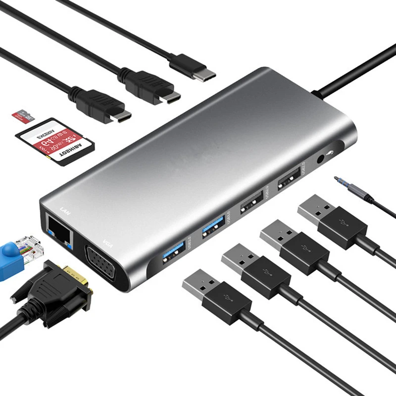 Док-станция для MacBook Samsung S20 Dex Xiaomi 10 USB 3 0 C/RJ45 Gigabit Lan 4K HDMI VGA SD TF | Электроника