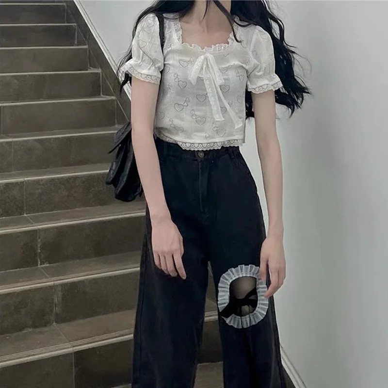 Женская шифоновая блузка с пышными рукавами Повседневная белая приталенная