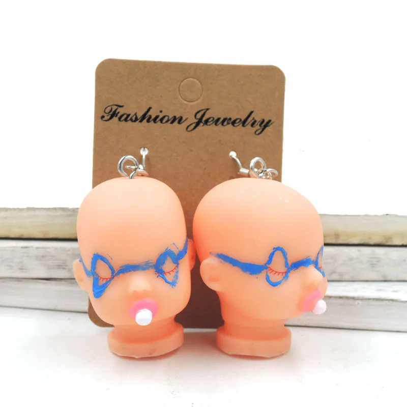 blue glasses Kawaii жуткий ребенок bloddy кукольные серьги крючок милый сонное сердце любовь Хэллоуин ужасный ER558 - Окраска металла: blue glasses