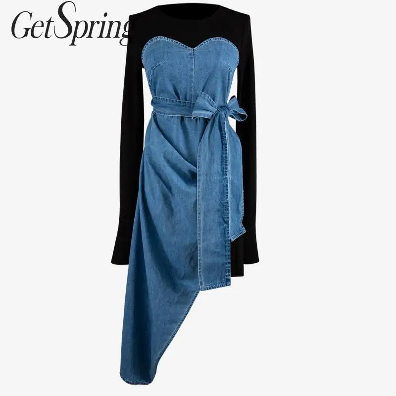 Женское джинсовое платье GETSPRING разноцветное асимметричное платье-пачка с