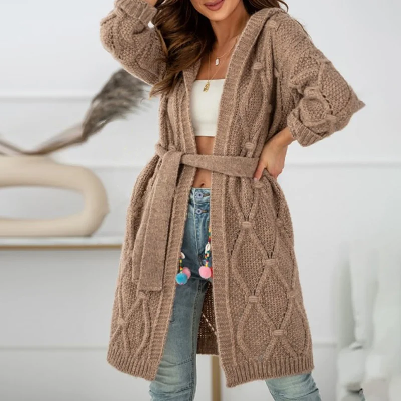 

Knitted Cardigan Hoodies Women's Sweater Oversized Long Sleeve Drawsting Warm Sweaters Female Cheap Autumn Lady Casual Outwear