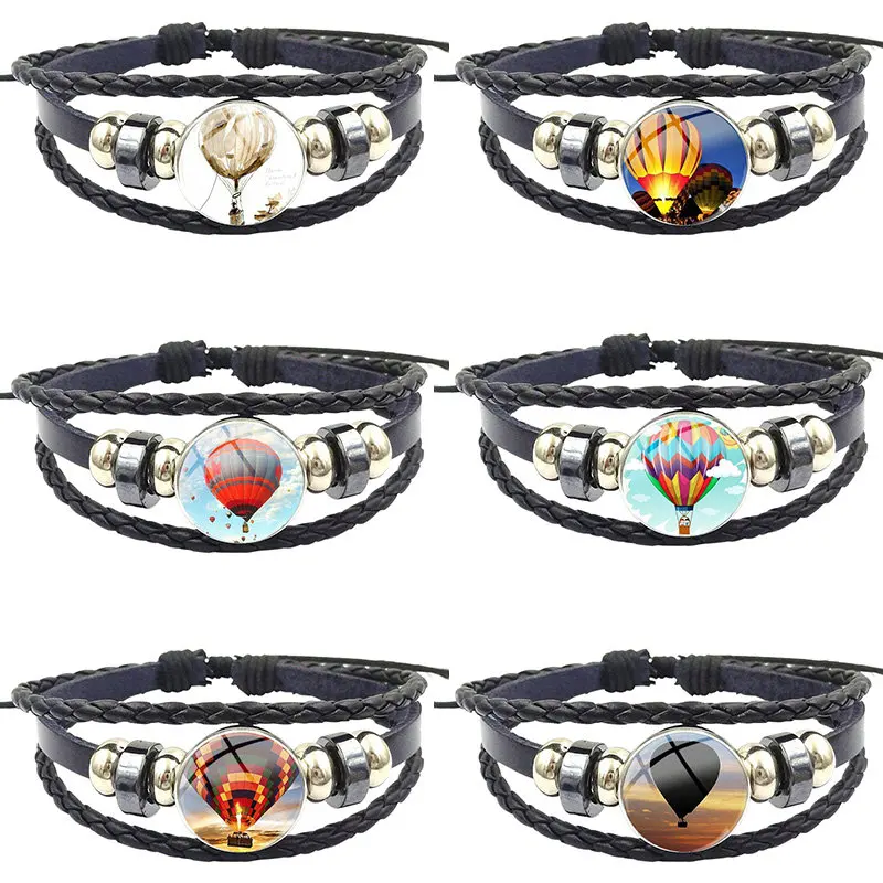 Браслет в стиле ретро для мужчин и женщин ожерелье из черной кожи с кабошоном