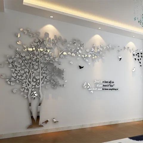 Наклейки на стену в виде большого дерева, акриловые зеркальные наклейки на стену для гостиной, ТВ, фон, украшение для дома