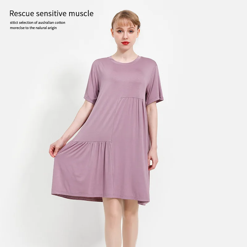 2021 New Modal Short-sleeved Dress Female Summer Large Size Loose Thin Nightdress Casual Skirt Bottoming Long Skirt