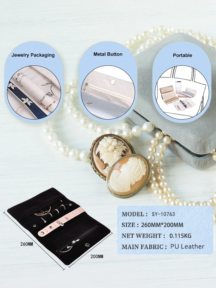 Jewelry Roll Velvet Travel Leather Jewellery Ring Case Organizer Up Pouch