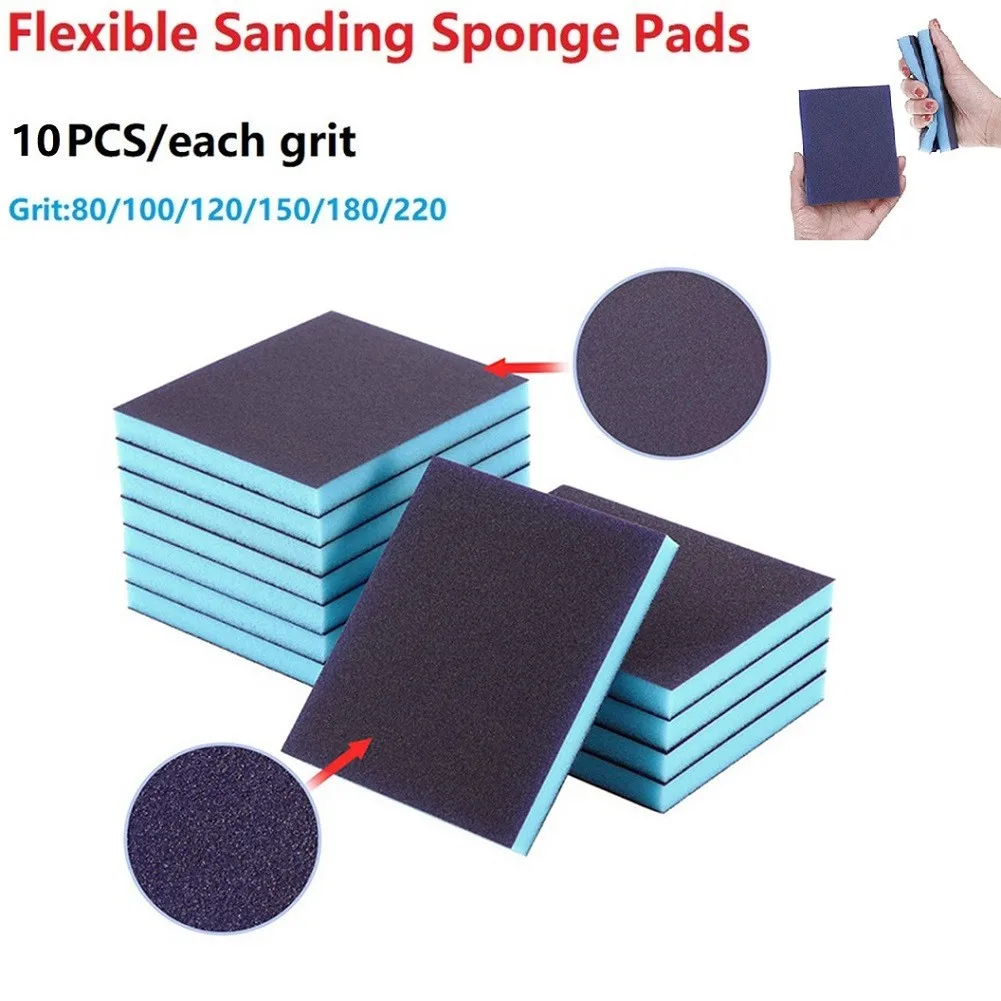 

10pcs 80-220# Polishing Block Flexible Sanding Sponge Pad Wet/Dry Foam Sandpaper Polishing Block For Wood Metal Furniture