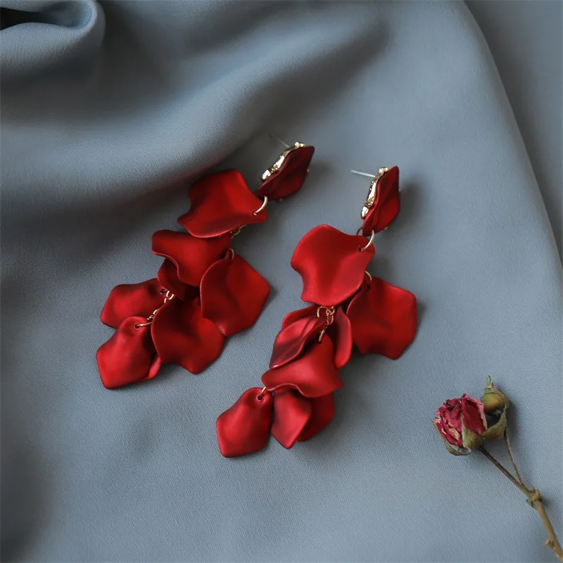 Женские длинные висячие серьги в Корейском стиле с большими красными лепестками