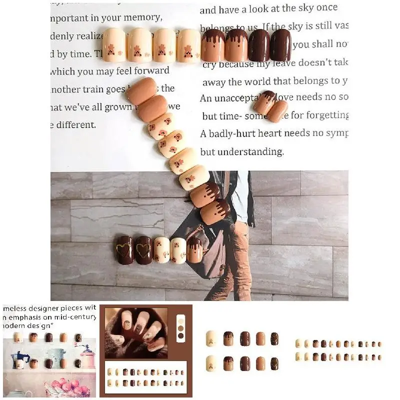 24 шт. Короткие квадратные накладные ногти с медведем съемный маникюрный пластырь