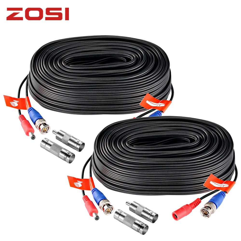 Кабель видеонаблюдения ZOSI с разъемом постоянного тока BNC 18 м 30 для камер DVR черная
