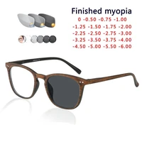 photochromic gray sunglasses for myopia sph 0 0 5 0 75 to 6 0 women men wood grain frame nearsighted prescription glasses