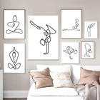 Художественная Картина на холсте с абстрактными линиями в виде позы для йоги, черные и белые минималистичные плакаты и принты для тренажерного зала и йоги