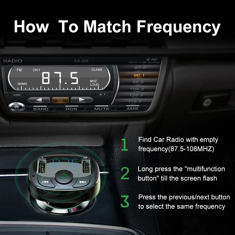 

Baseus Dual USB Car Charger with FM Transmitter Bluetooth Handsfree FM Modulator Phone Charger in car For iPhone Xiaomi HUAWEI