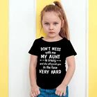 Забавная детская футболка с принтом Моя тетя, не связывайся со мной, летняя уличная одежда для маленьких мальчиков и девочек, модные детские футболки, топы
