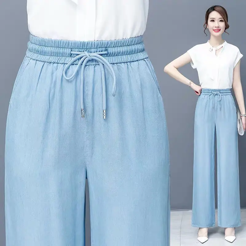 Брюки женские джинсовые с широкими штанинами однотонные Модные Винтажные