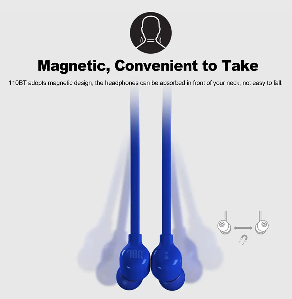 JBL T110BT Wireless Bluetooth Earphone Sports Running Bass Sound Magnetic Headset 3-Button Remote With Mic for Smartphone Music
